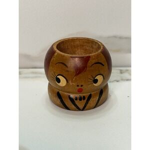 Vintage Ucagco Japan Wooden Hand Painted Character Face Egg Cup Toothpick Holder